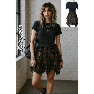 Allsaints Women’s EU 36 Nico Heligan floral-print lace-trimmed crepe skirt Fairy